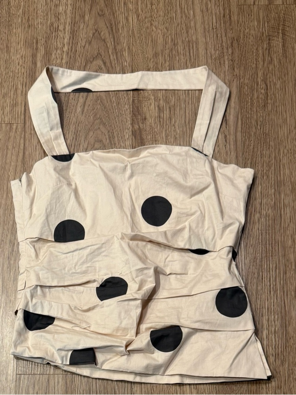 Nuaje Nuaje Beige Halter Polka Dot Top with Black Dots size S - Picture 2 of 5